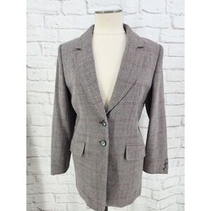 Vintage Longline Blazer Plaid 8 Academia Heritage Wool Blend Jacket Career Work